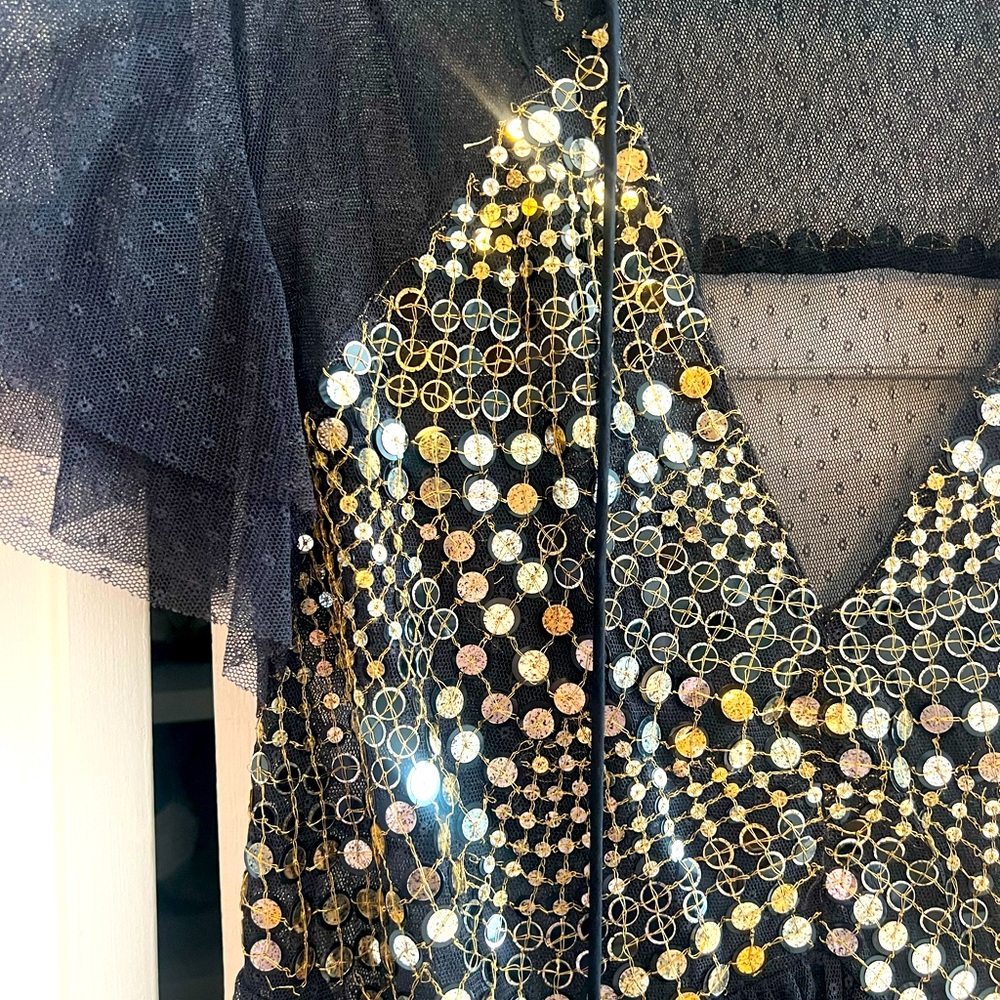 Free People Sequin Embellished Dress Size Medium Black - Picture 3 of 4